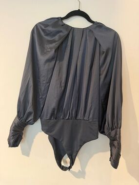 fab'rik Slate Gray Long-Sleeve Pleated Bodysuit